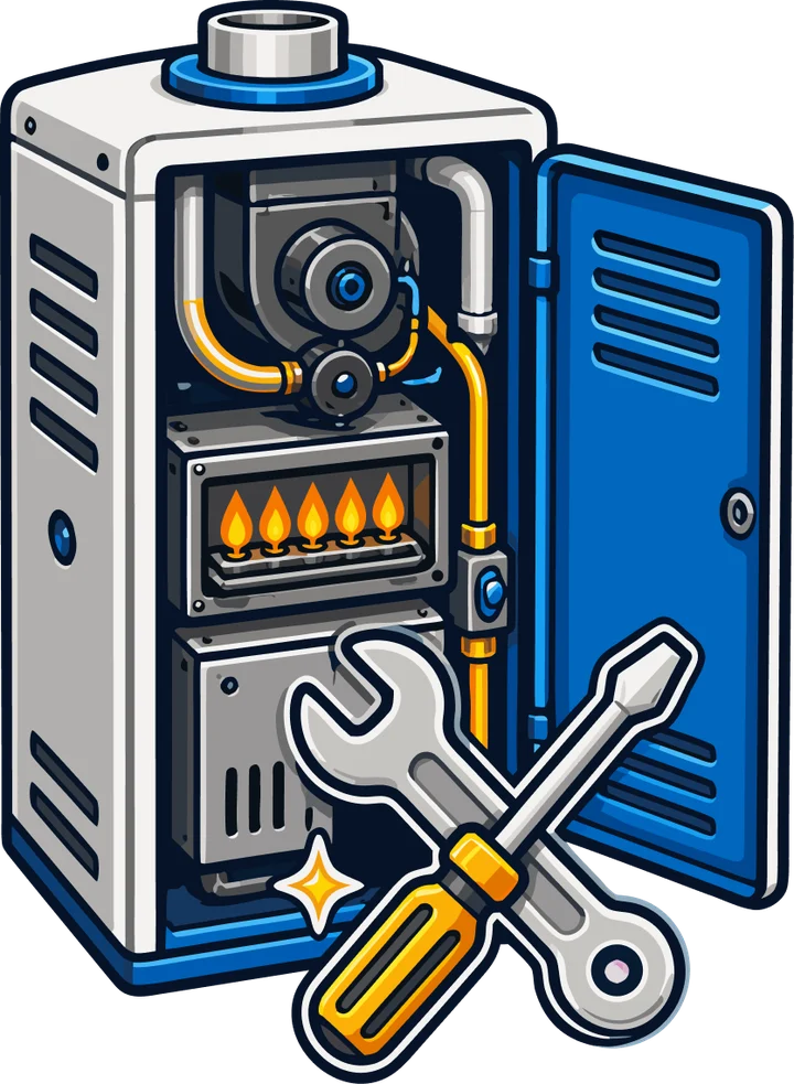 Furnace with the door open and the burners lit
