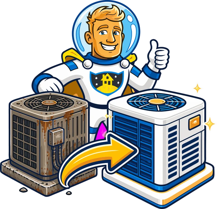A worn outdoor unit replaced by a new one